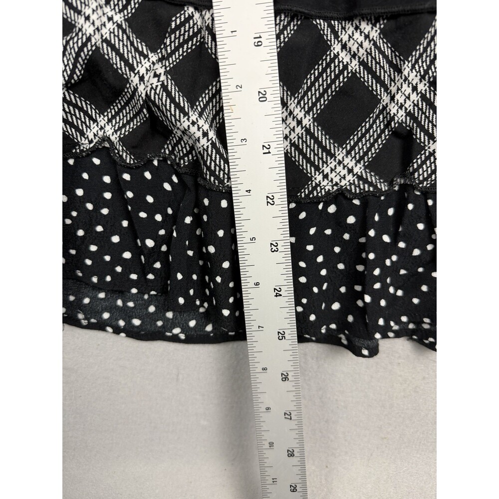 Caleooa Mixed Print Tunic Blouse Sz PL Black White Polka Dot Plaid Tiered Ruffle - Picture 9 of 11